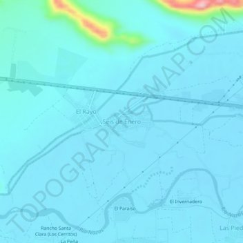 Mapa topográfico 6 de Enero, altitud, relieve