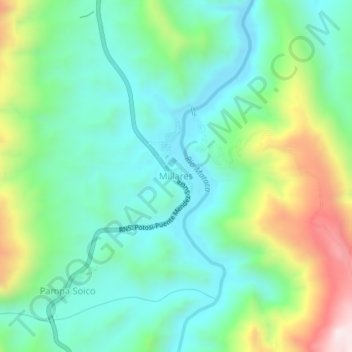 Mapa topográfico Millares, altitud, relieve
