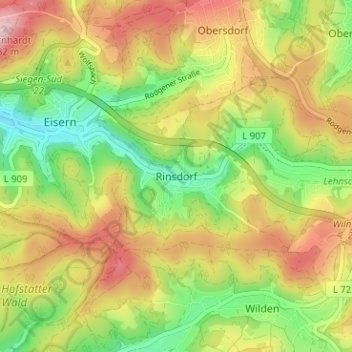 Mapa topográfico Rinsdorf, altitud, relieve