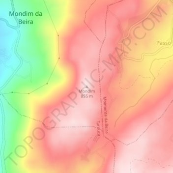 Mapa topográfico Mondim, altitud, relieve