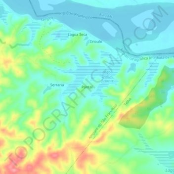 Mapa topográfico Pontal, altitud, relieve