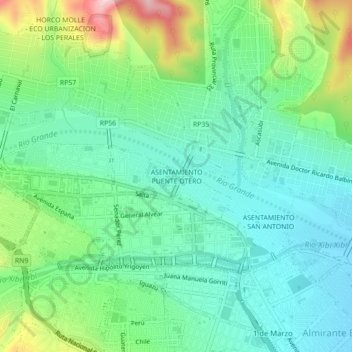 Mapa topográfico ASENTAMIENTO PUENTE OTERO, altitud, relieve