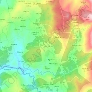 Mapa topográfico Monfero, altitud, relieve