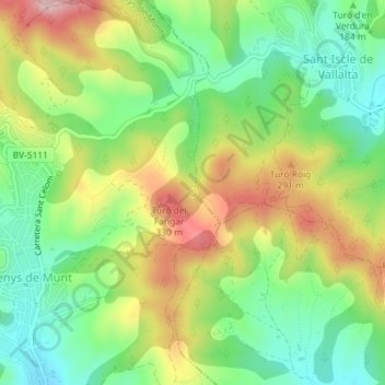 Mapa topográfico Font d'en Trici, altitud, relieve
