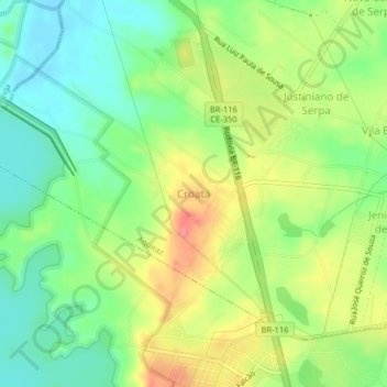 Mapa topográfico Croatá, altitud, relieve