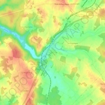 Mapa topográfico Taponnat, altitud, relieve