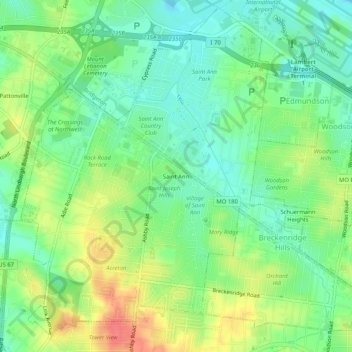 Mapa topográfico Saint Ann, altitud, relieve