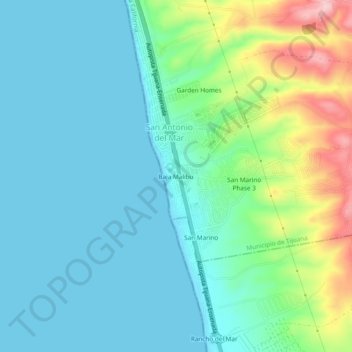 Mapa topográfico Baja Malibu, altitud, relieve