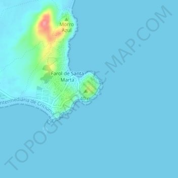 Mapa topográfico Farol de Santa Marta, altitud, relieve