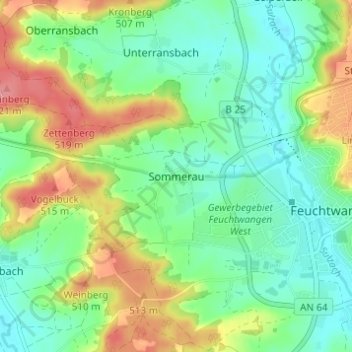 Mapa topográfico Sommerau, altitud, relieve