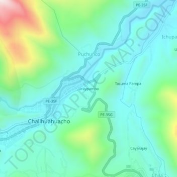 Mapa topográfico Uraypampa, altitud, relieve