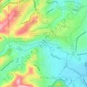 Mapa topográfico San Mateo Nopala, altitud, relieve