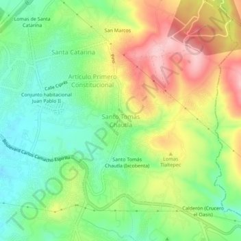Mapa topográfico Santo Tomás Chautla, altitud, relieve