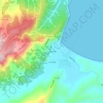Mapa topográfico Lo Martínez, altitud, relieve