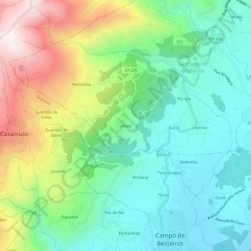Mapa topográfico Litrela, altitud, relieve
