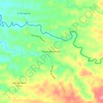Mapa topográfico Nueve de Octubre, altitud, relieve