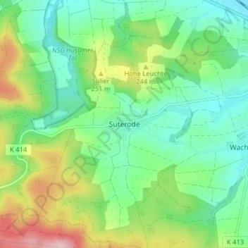 Mapa topográfico Suterode, altitud, relieve