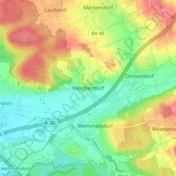 Mapa topográfico Weichendorf, altitud, relieve