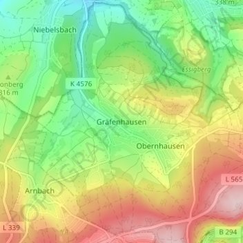 Mapa topográfico Gräfenhausen, altitud, relieve