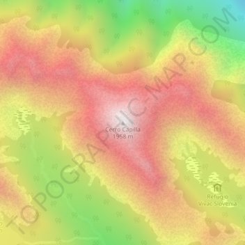 Mapa topográfico Cerro Capilla, altitud, relieve