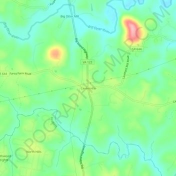 Mapa topográfico Centerville, altitud, relieve