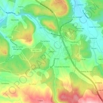 Mapa topográfico Freixial, altitud, relieve