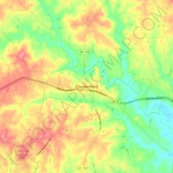 Mapa topográfico Chesterfield, altitud, relieve