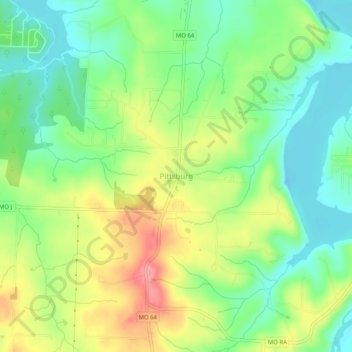 Mapa topográfico Pittsburg, altitud, relieve