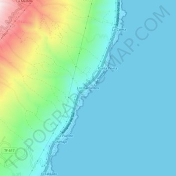 Mapa topográfico Los Barrancos, altitud, relieve