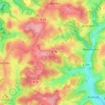 Mapa topográfico Hau, altitud, relieve