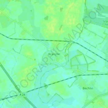 Mapa topográfico Kränzlin, altitud, relieve