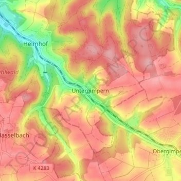Mapa topográfico Untergimpern, altitud, relieve
