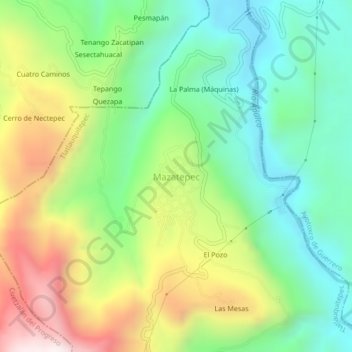 Mapa topográfico Mazatepec, altitud, relieve