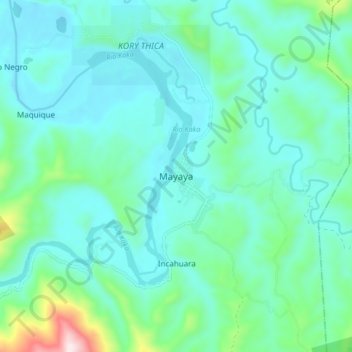 Mapa topográfico Mayaya, altitud, relieve