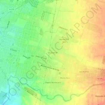 Mapa topográfico San Gabriel, altitud, relieve