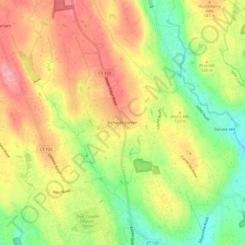 Mapa topográfico Richards Corner, altitud, relieve
