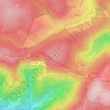 Mapa topográfico Aukopf, altitud, relieve