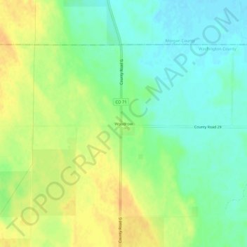 Mapa topográfico Woodrow, altitud, relieve