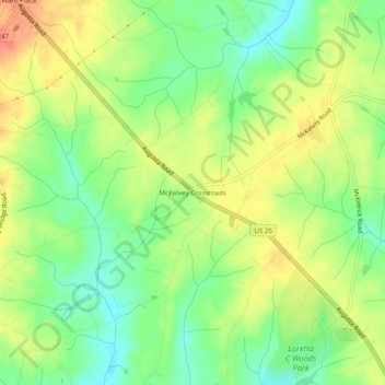 Mapa topográfico McKelvey Crossroads, altitud, relieve