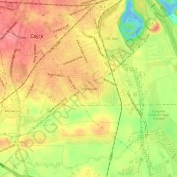 Mapa topográfico Edenwood, altitud, relieve