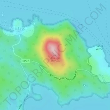 Mapa topográfico Llao Llao, altitud, relieve