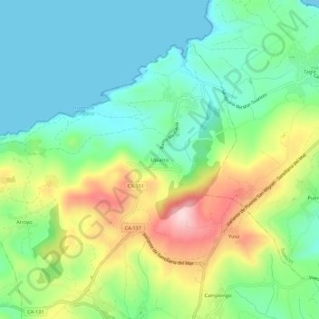Mapa topográfico Ubiarco, altitud, relieve