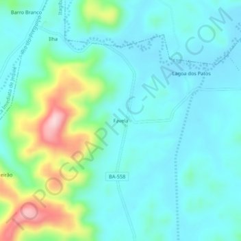 Mapa topográfico Favela, altitud, relieve