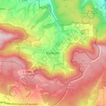 Mapa topográfico Rambach, altitud, relieve