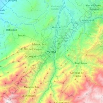 Mapa topográfico Valera, altitud, relieve