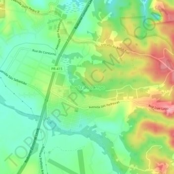 Mapa topográfico Borda do Campo, altitud, relieve