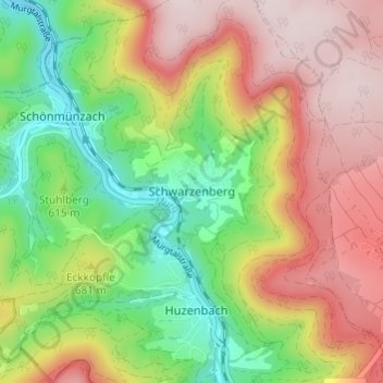 Mapa topográfico Schwarzenberg, altitud, relieve