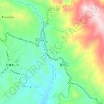 Mapa topográfico Ichupampa, altitud, relieve