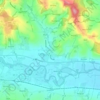 Mapa topográfico Karpfham, altitud, relieve