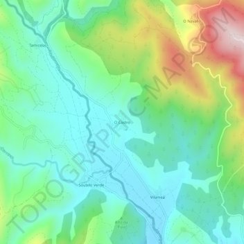 Mapa topográfico O Castro, altitud, relieve